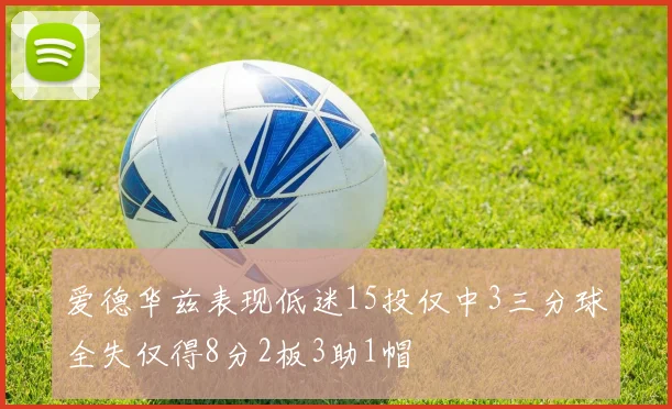 爱德华兹表现低迷15投仅中3三分球全失仅得8分2板3助1帽